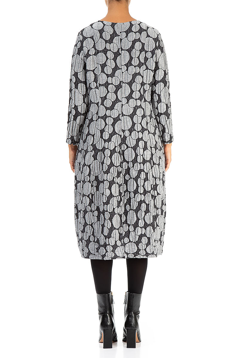 V-Neck Silver Circle Silk Linen Dress 2