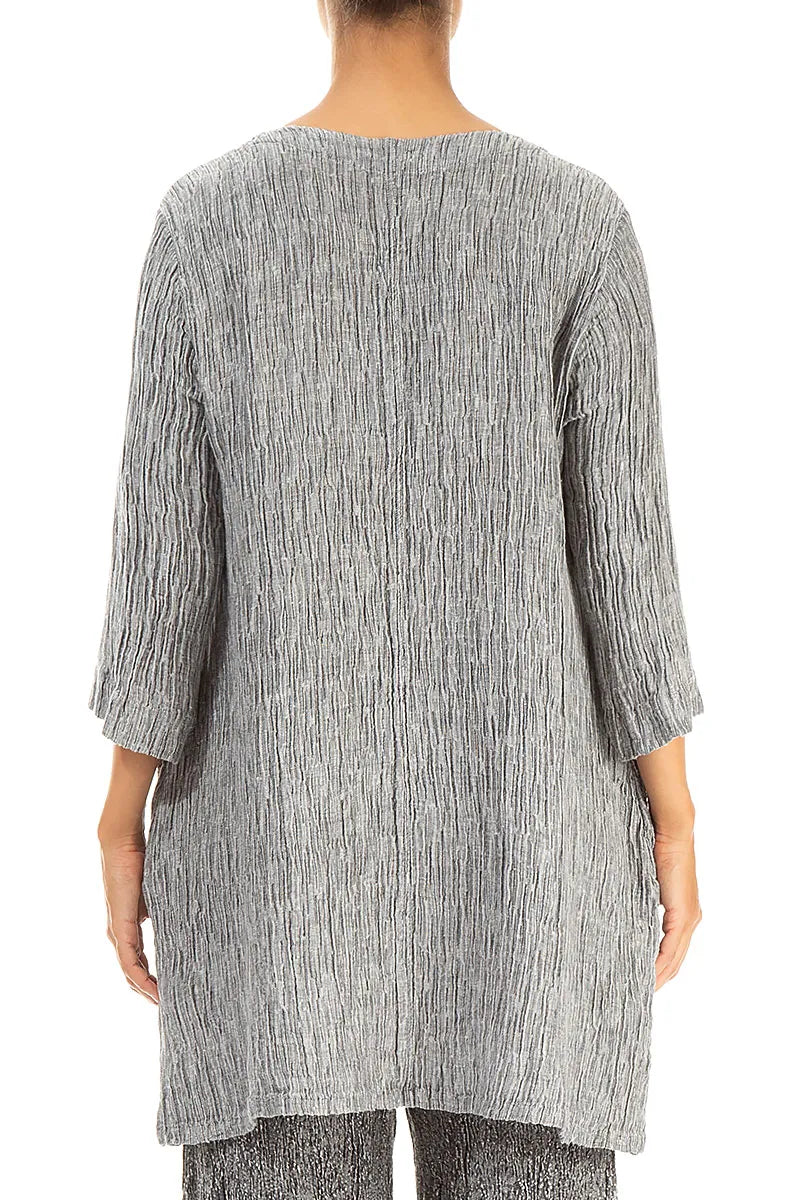 V-Neck Silver Crinkled Silk Tunic 2