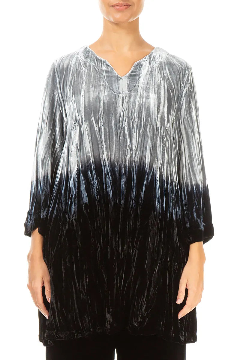 V-Neck Silver Silk Velvet Ombré Tunic 1