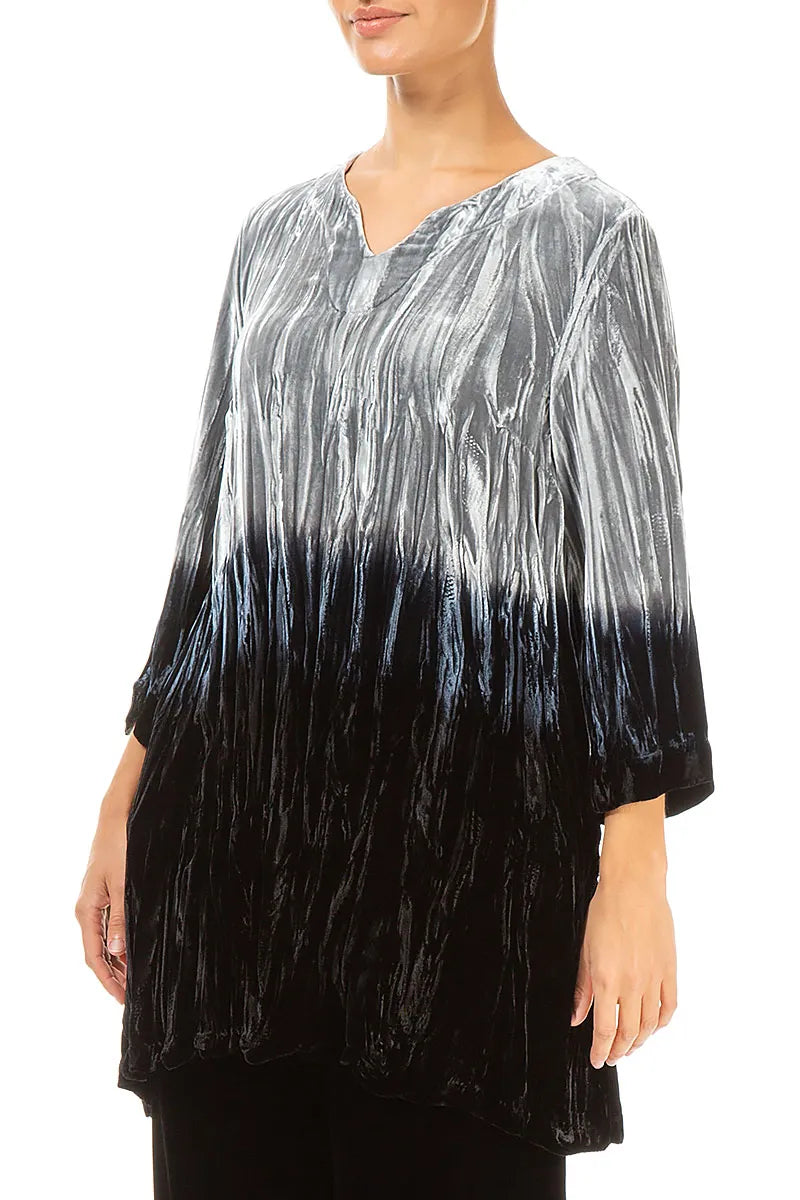 V-Neck Silver Silk Velvet Ombré Tunic 3