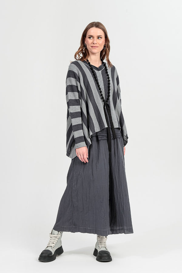 V-Neck Striped Light Grey Linen Jumper 1