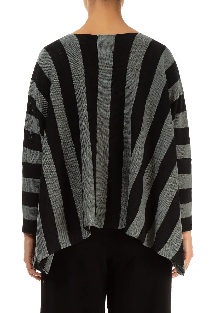 V-Neck Striped Sage Linen Jumper 2