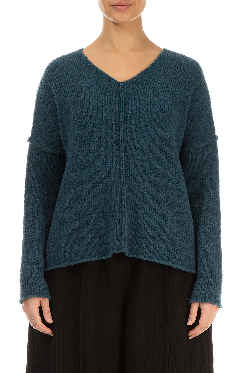 V-Neck Teal Wool Sweater 1