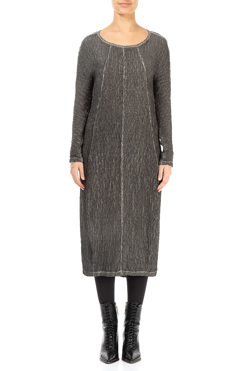 Washed Out Crinkled Grey Silk Dress 1