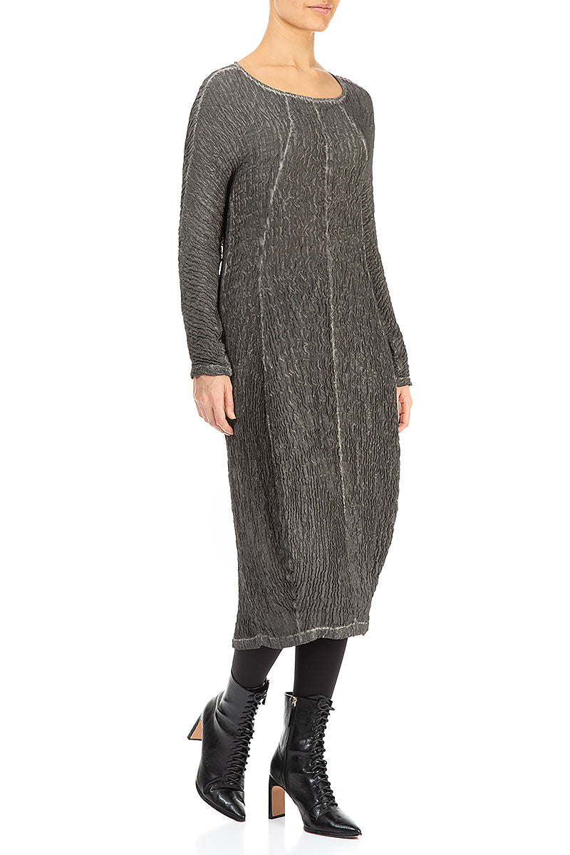 Washed Out Crinkled Grey Silk Dress 3
