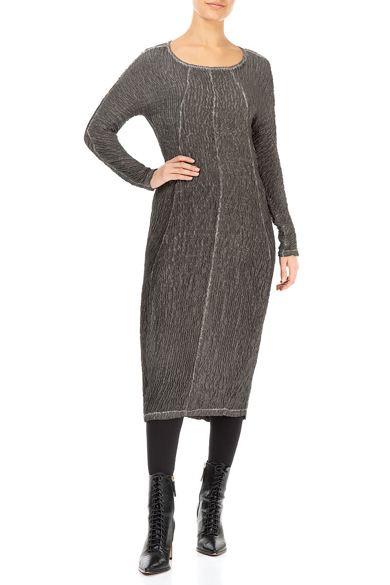 Washed Out Crinkled Grey Silk Dress 4