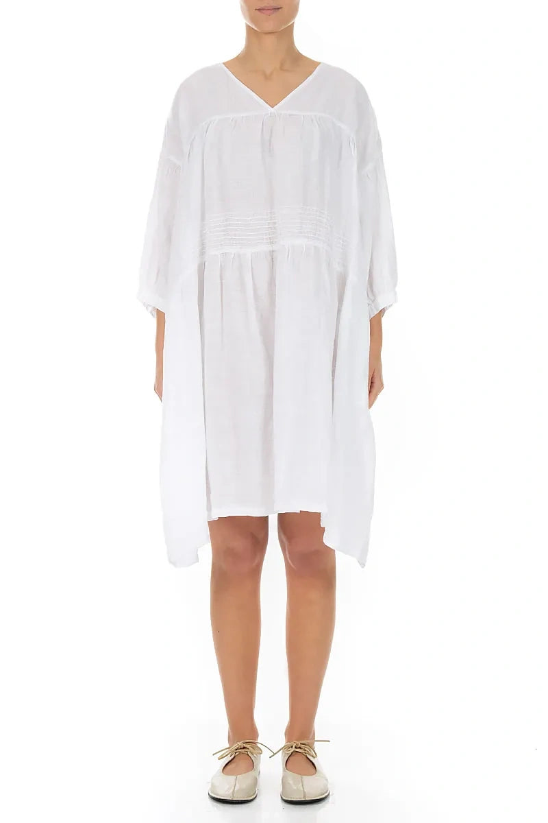 V-Neck White Pintuck Linen Dress – grizas.com