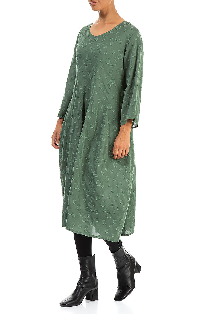 V-Neck Dotty Dark Sage Silk Dress 3