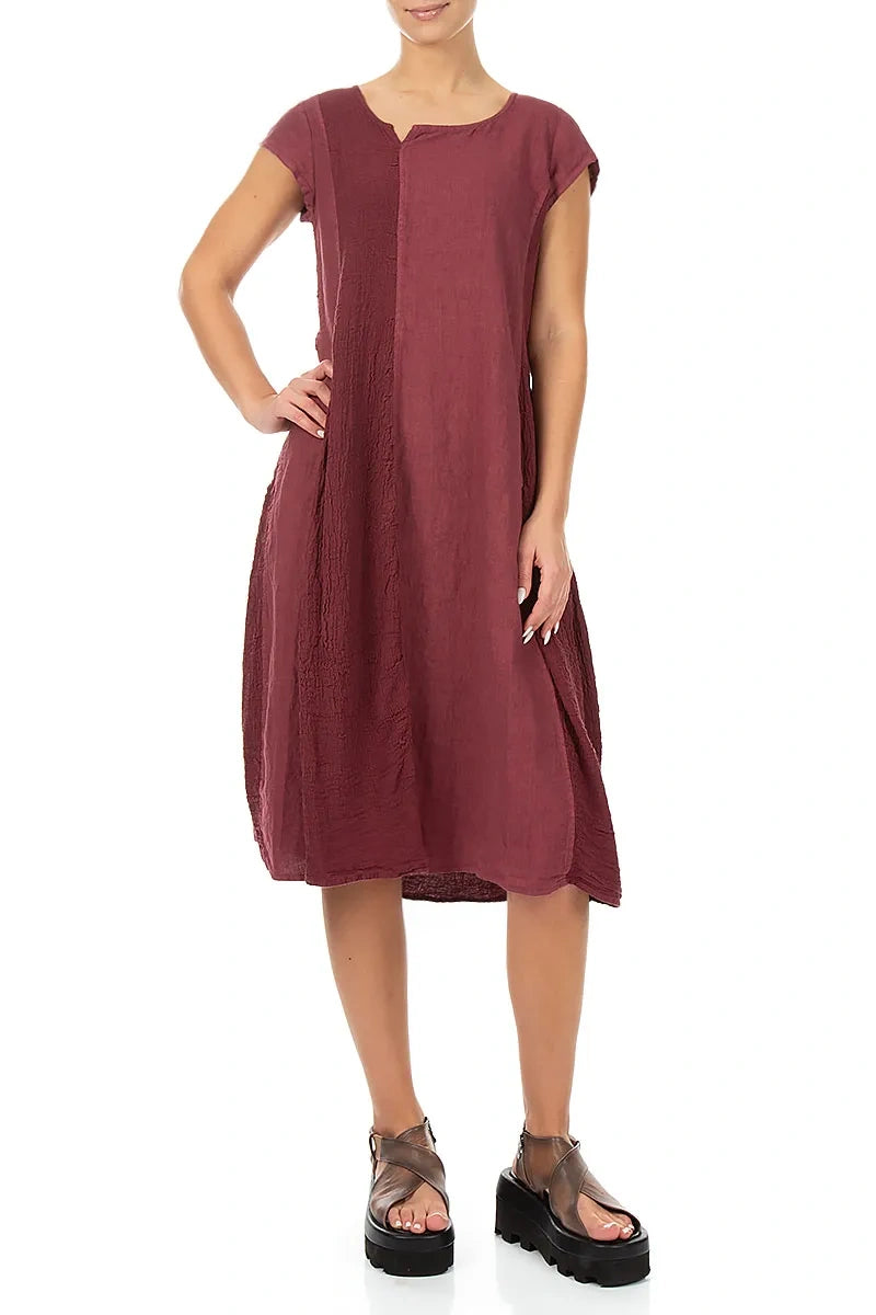 Vertical Line Antique Ruby Linen Dress
