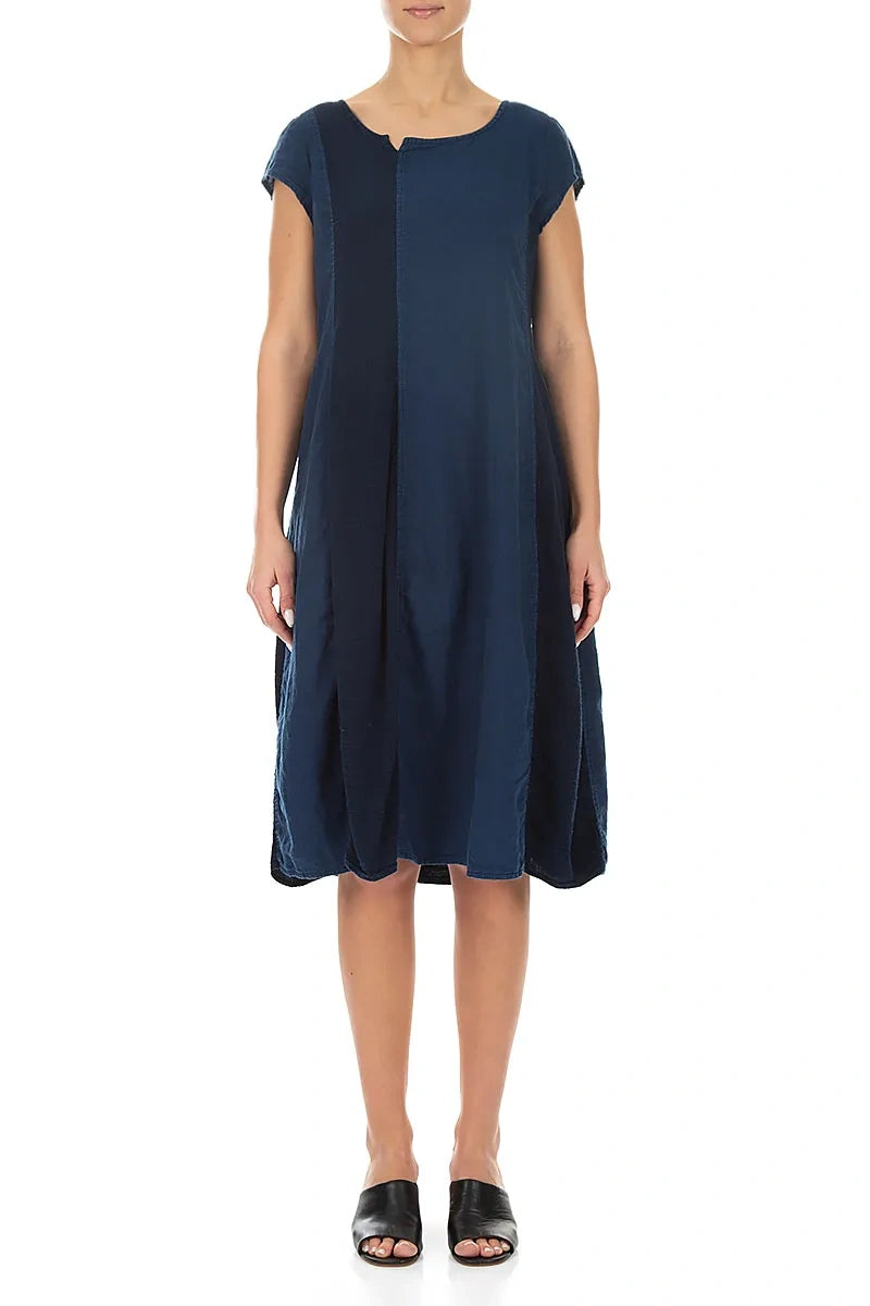 Vertical Line Navy Linen Dress