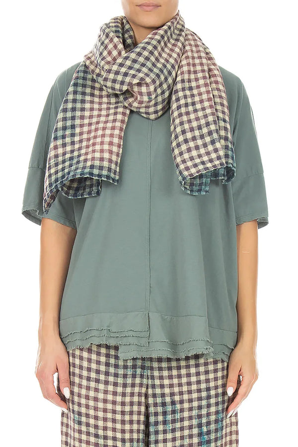 Watercolour Check Linen Scarf 1