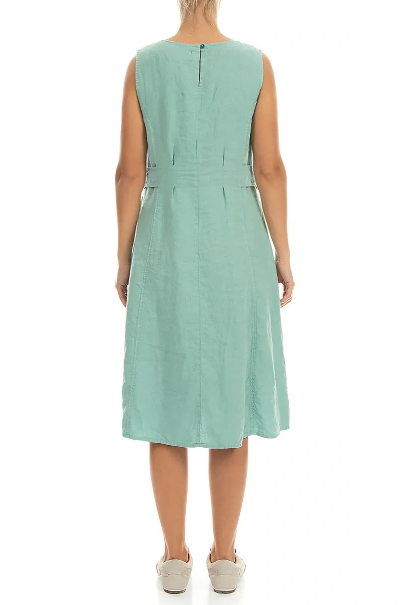 Waist Detail Sleeveless Mint Linen Dress