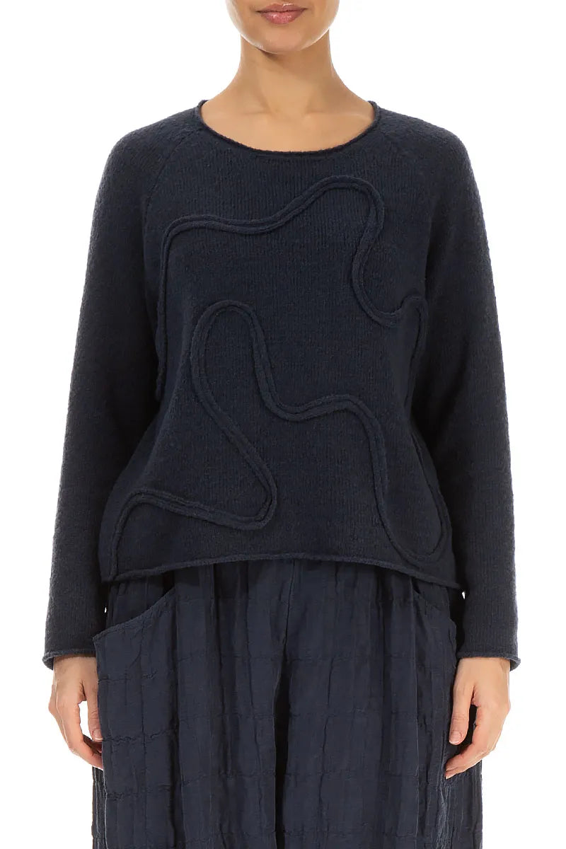 Wavy Seam Dark Navy Wool Sweater 1