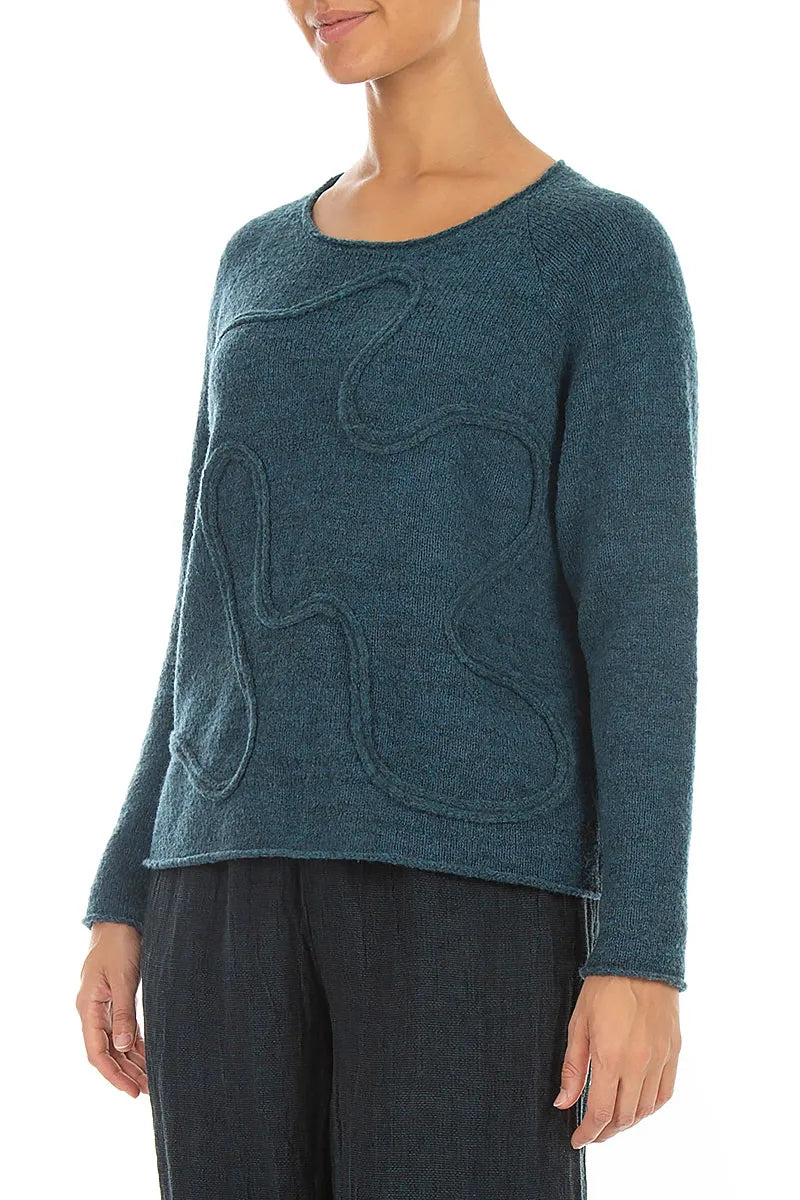 Wavy Seam Teal Wool Sweater