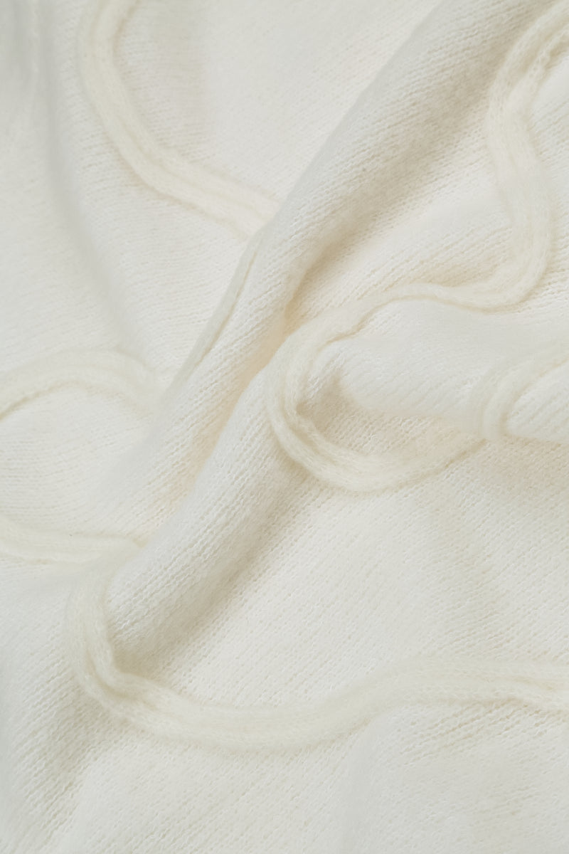 Wavy Seam White Wool Sweater 5