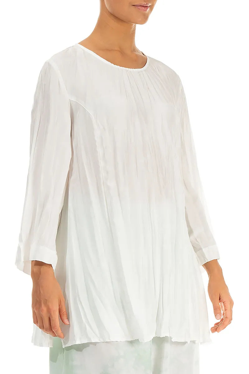 Tunique Blanche Froissée en Pure Soie