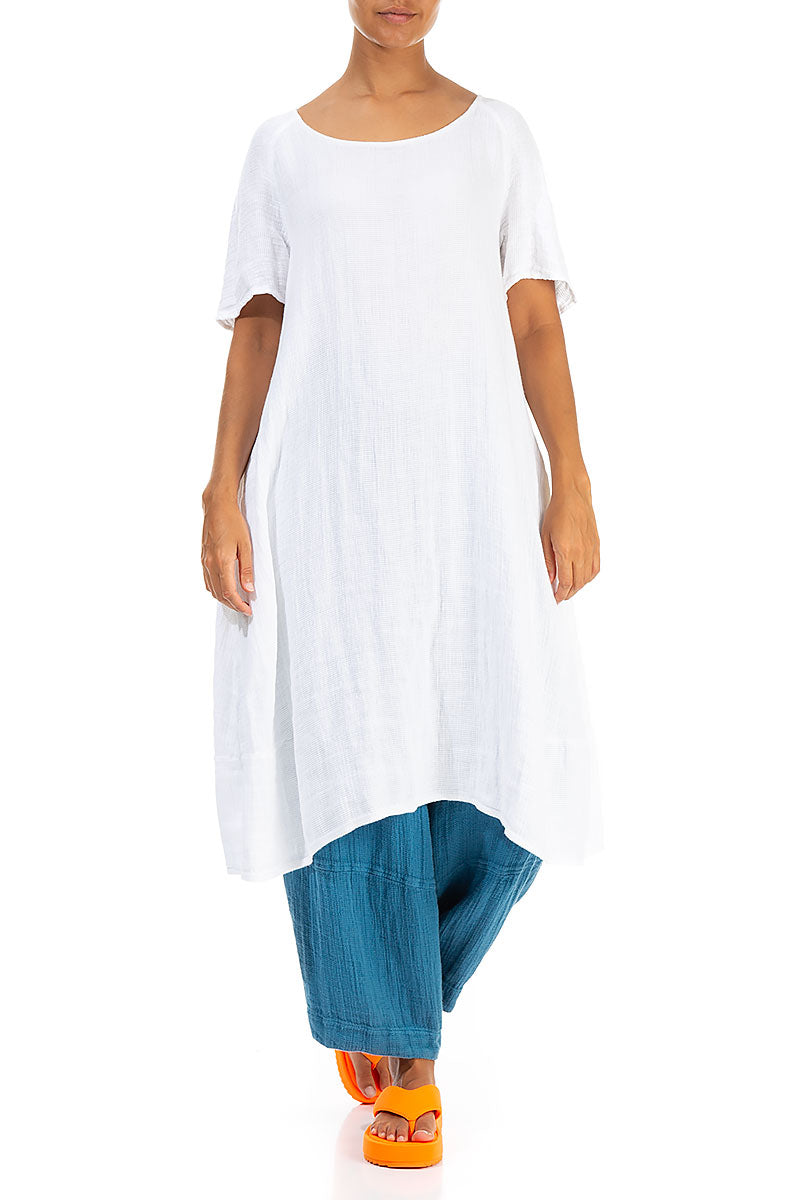 White Textured Linen Dress 5