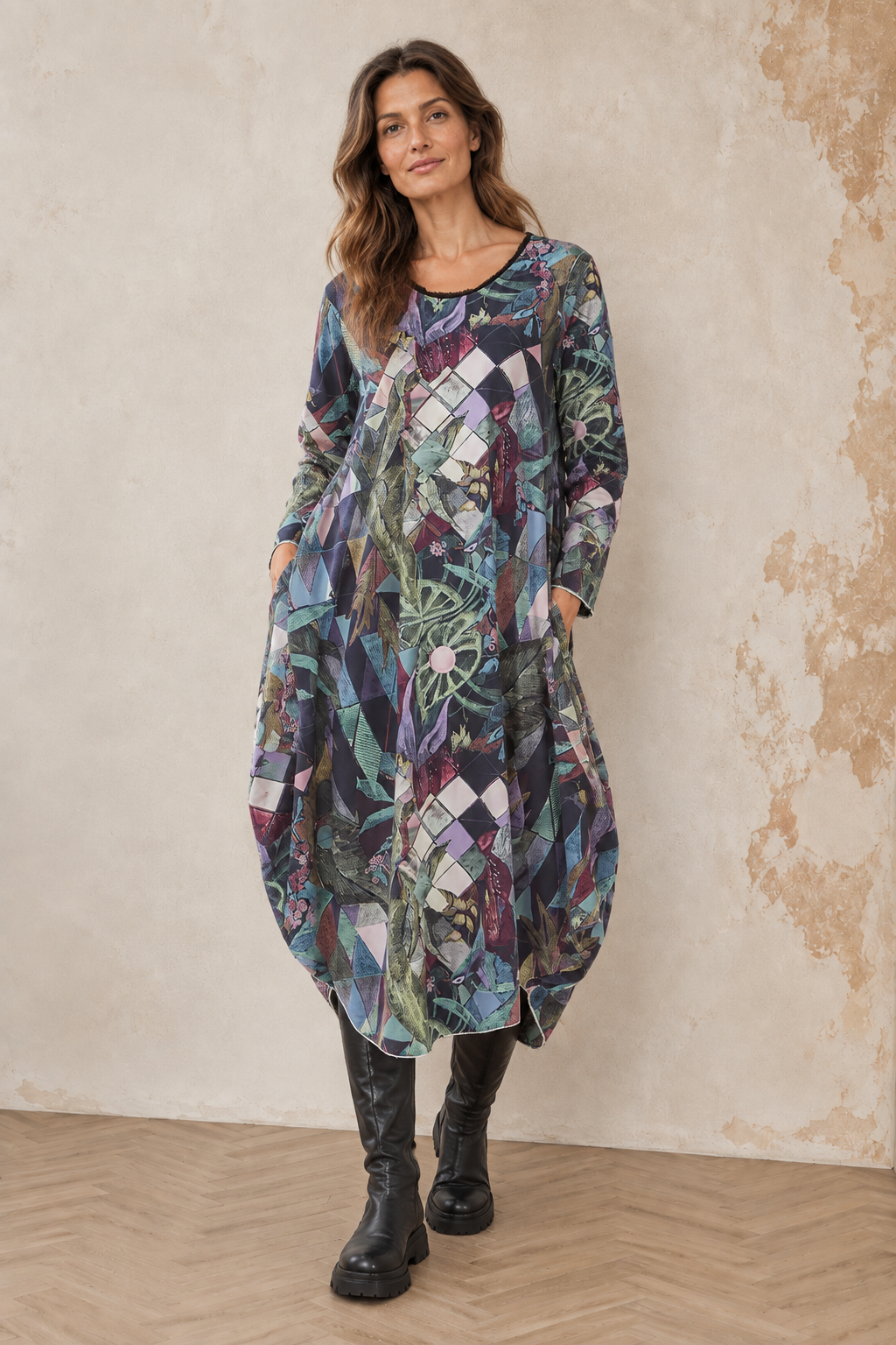 Wide Art Mosaic Cotton Dress