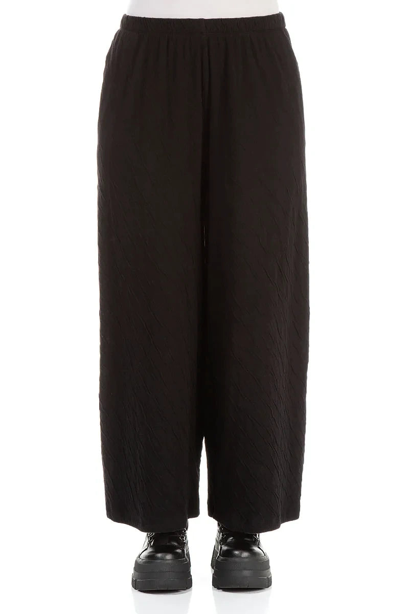 Wide Black Wavy Cotton Trousers 1