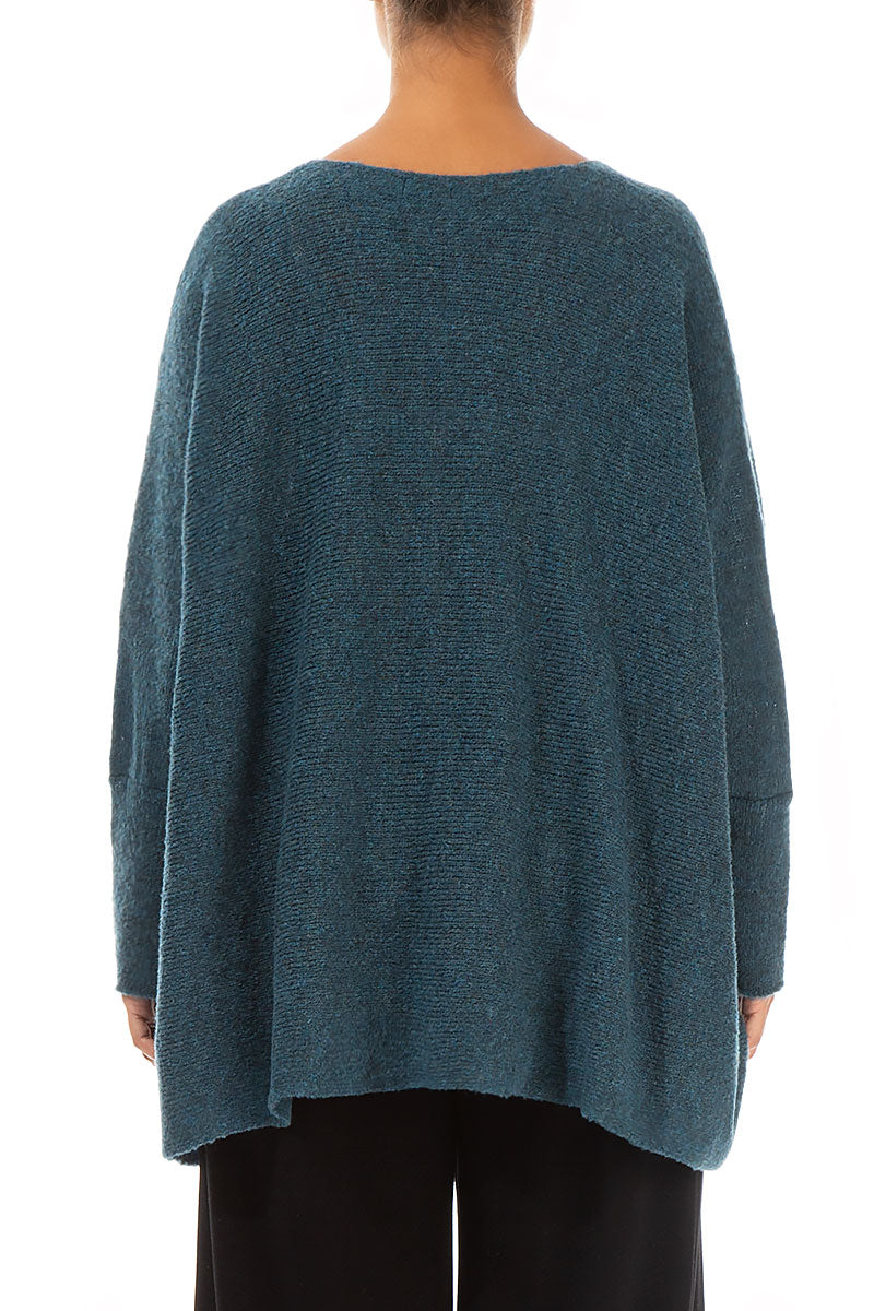 Wide Boxy Teal Wool Sweater 2
