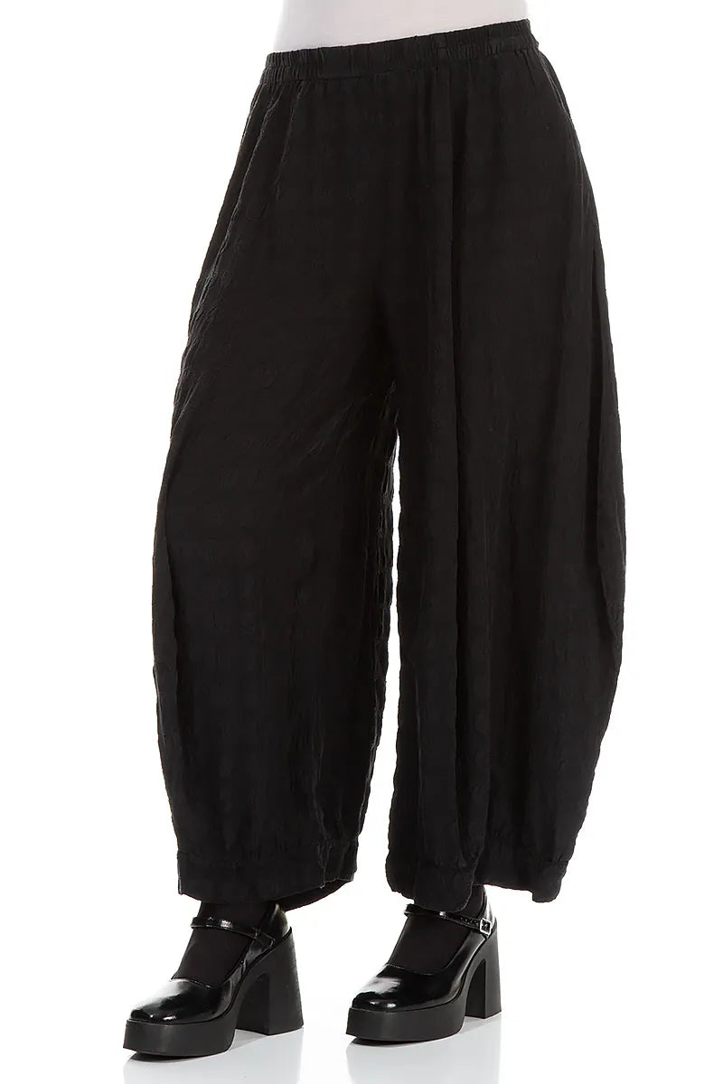 Wide Bubble Black Silk Trousers 3