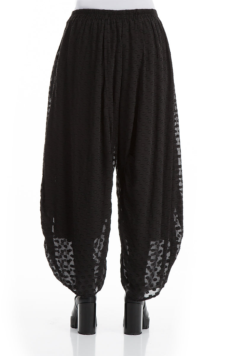 Wide Bubbly Pattern Black Silk Trousers 2