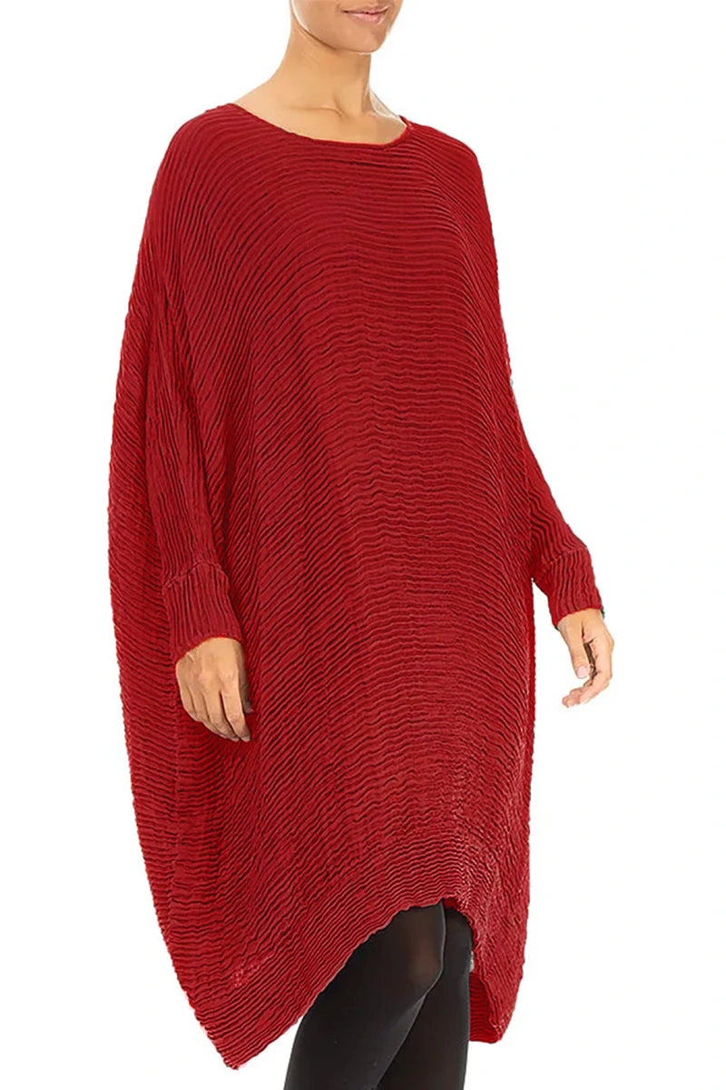 Wide Cherry Red Plissé Silk Kaftan Dress 3