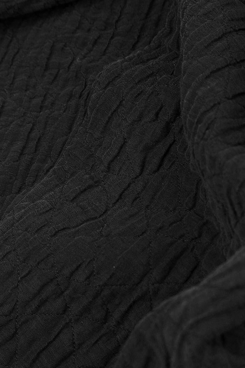 Wide Collar Black Quilted Silk Coat 5