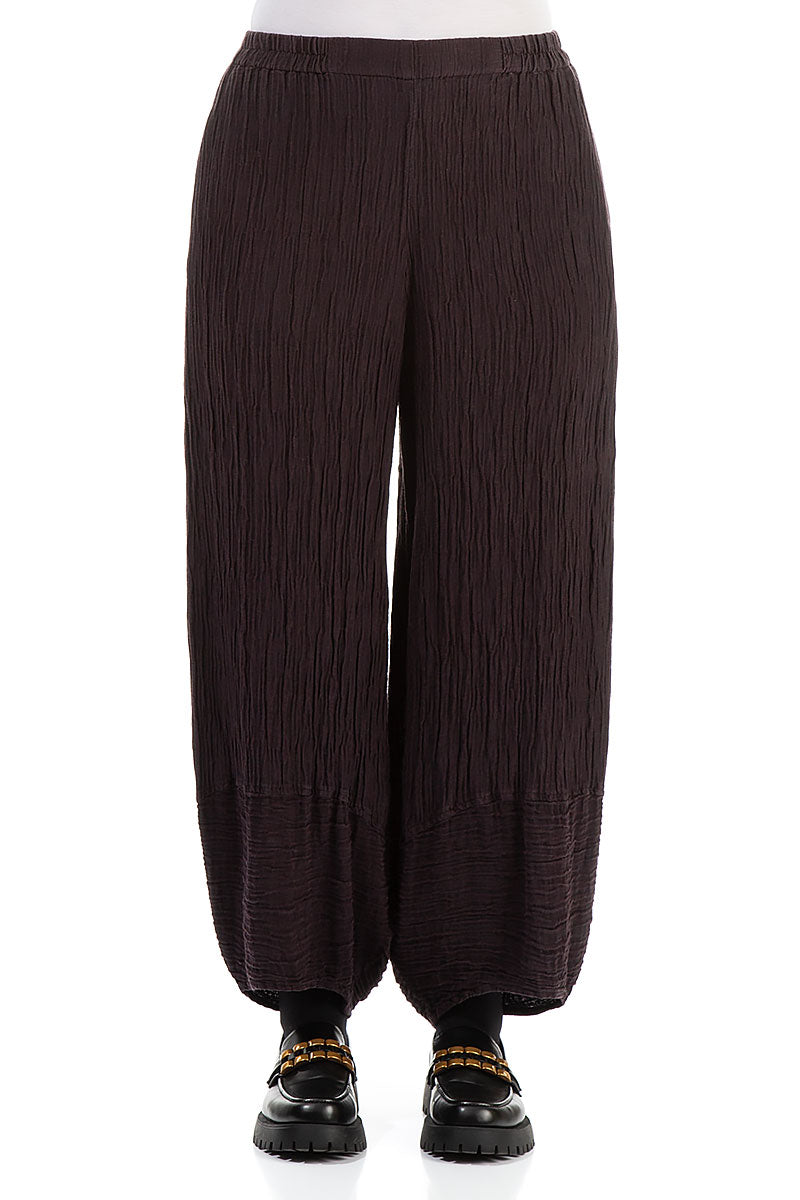 Wide Crinkled Dark Violet Silk Trousers 1