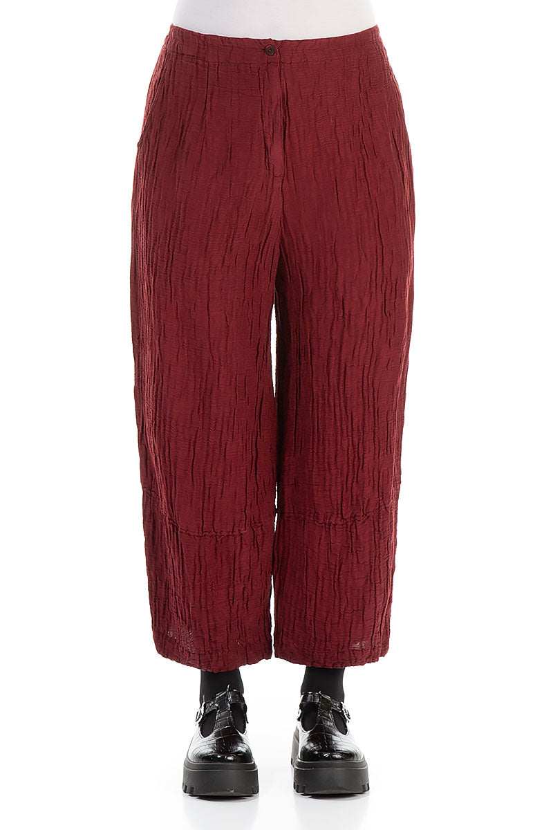 Wide Crinkled Dark Red Silk Trousers