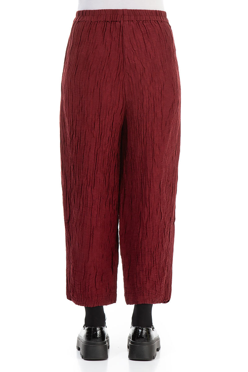 Wide Crinkled Dark Red Silk Trousers