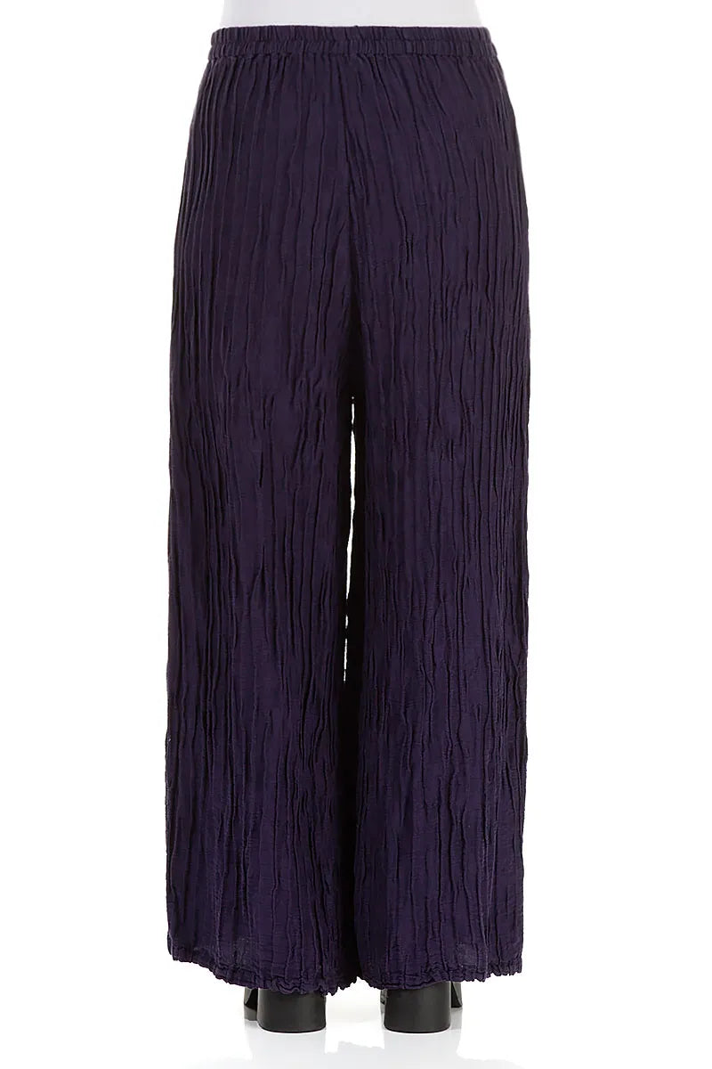 Wide Crinkled Royal Purple Silk Linen Trousers 2