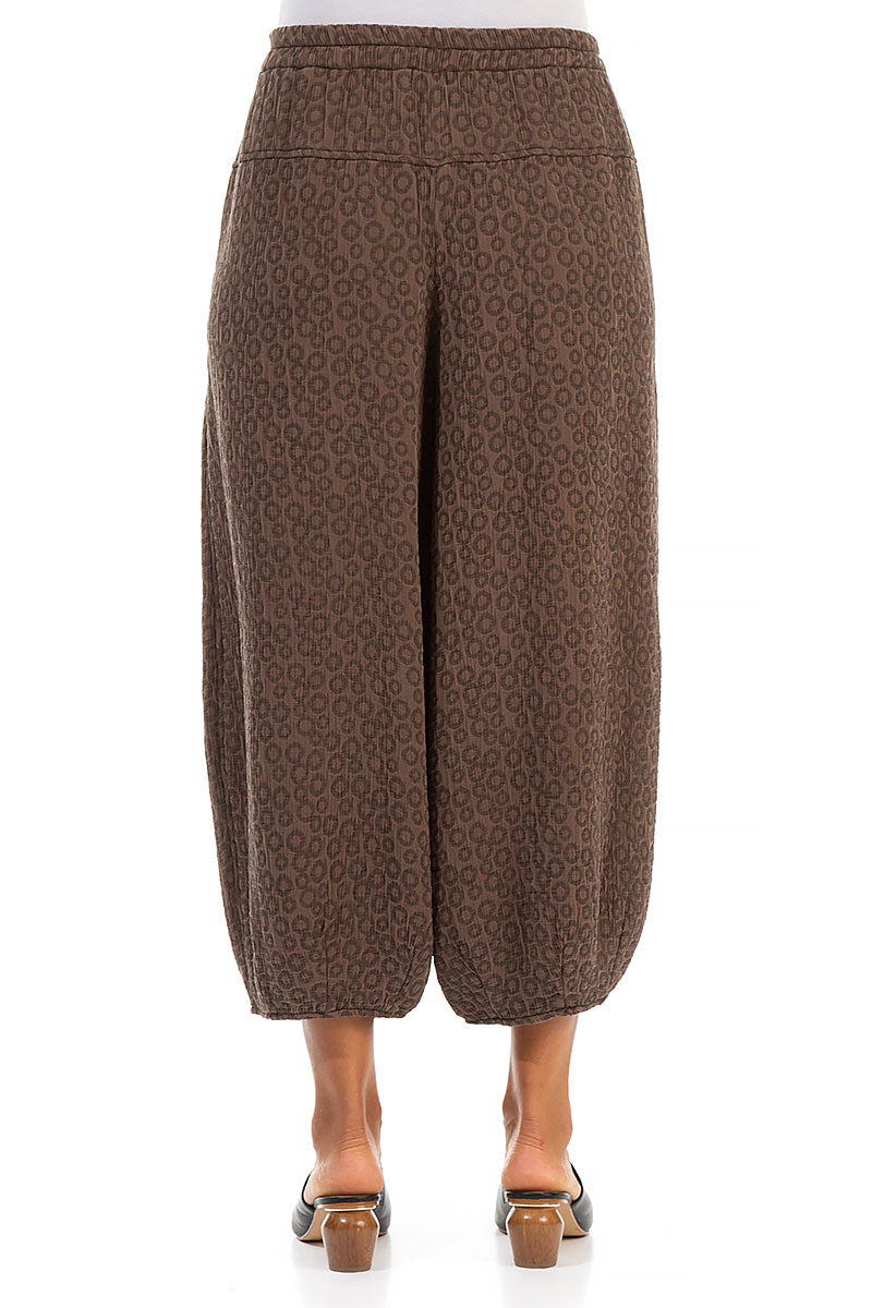 Wide Cropped Brown Textured Silk Trousers