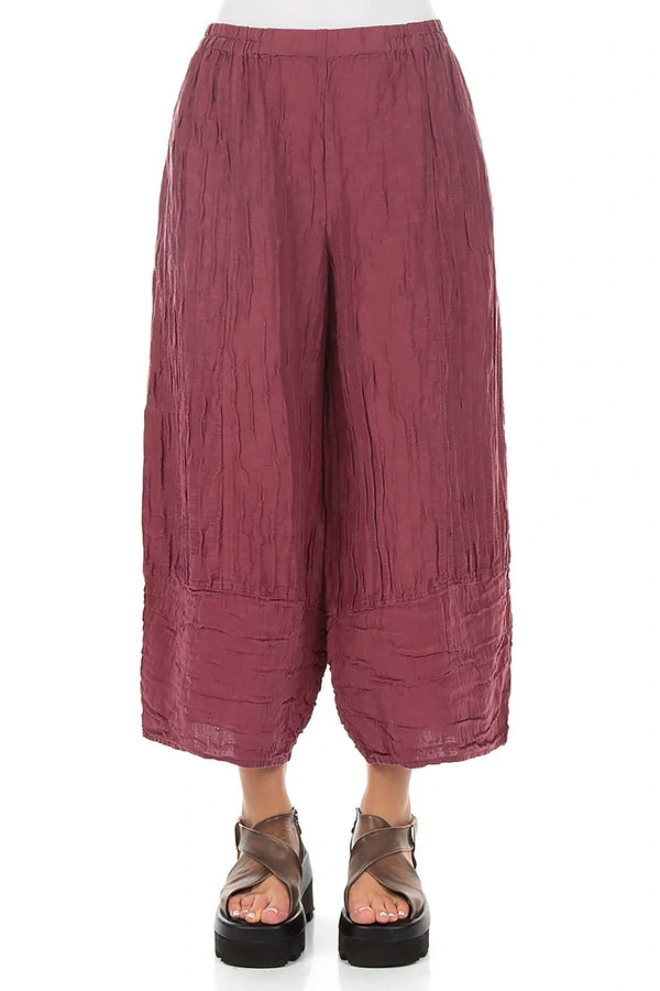 Wide Cropped Crinkled Antique Ruby Silk Linen Trousers 1