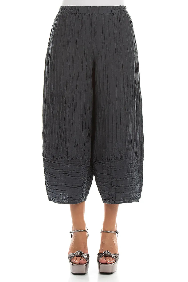 Wide Cropped Crinkled Graphite Silk Linen Trousers 1