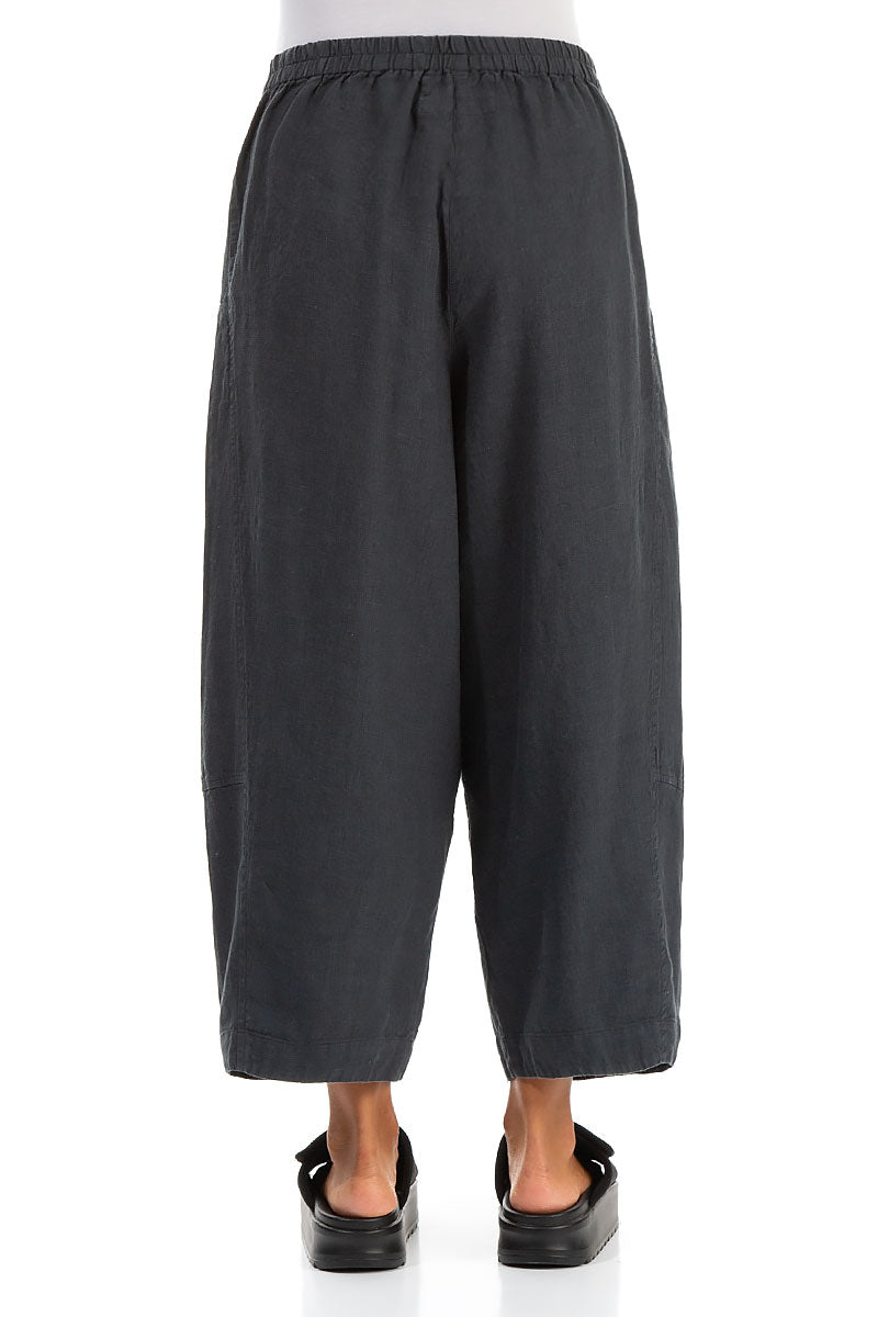Wide Cropped Graphite Linen Trousers