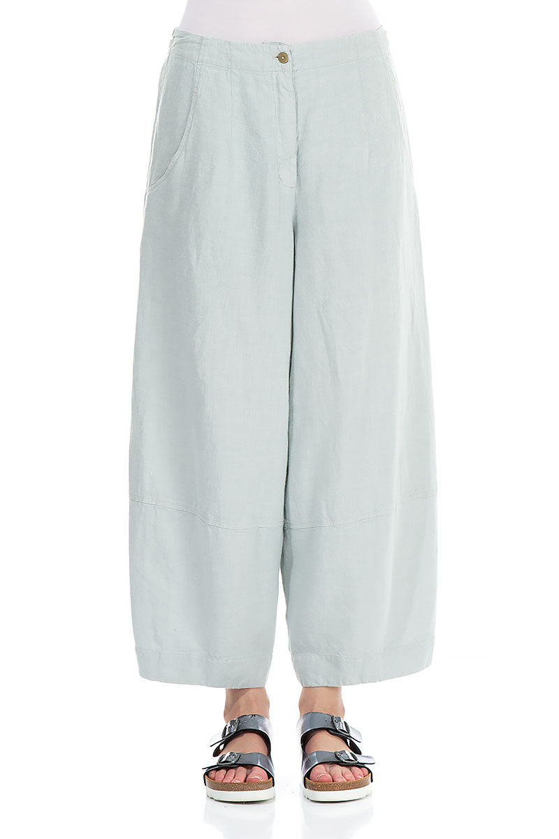 Wide Cropped Light Grey Linen Trousers