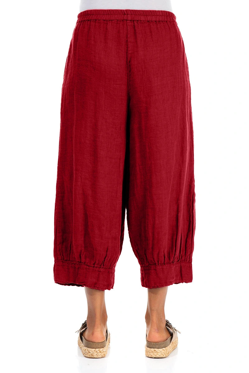 Wide Cropped Red Gauze Linen Trousers 2