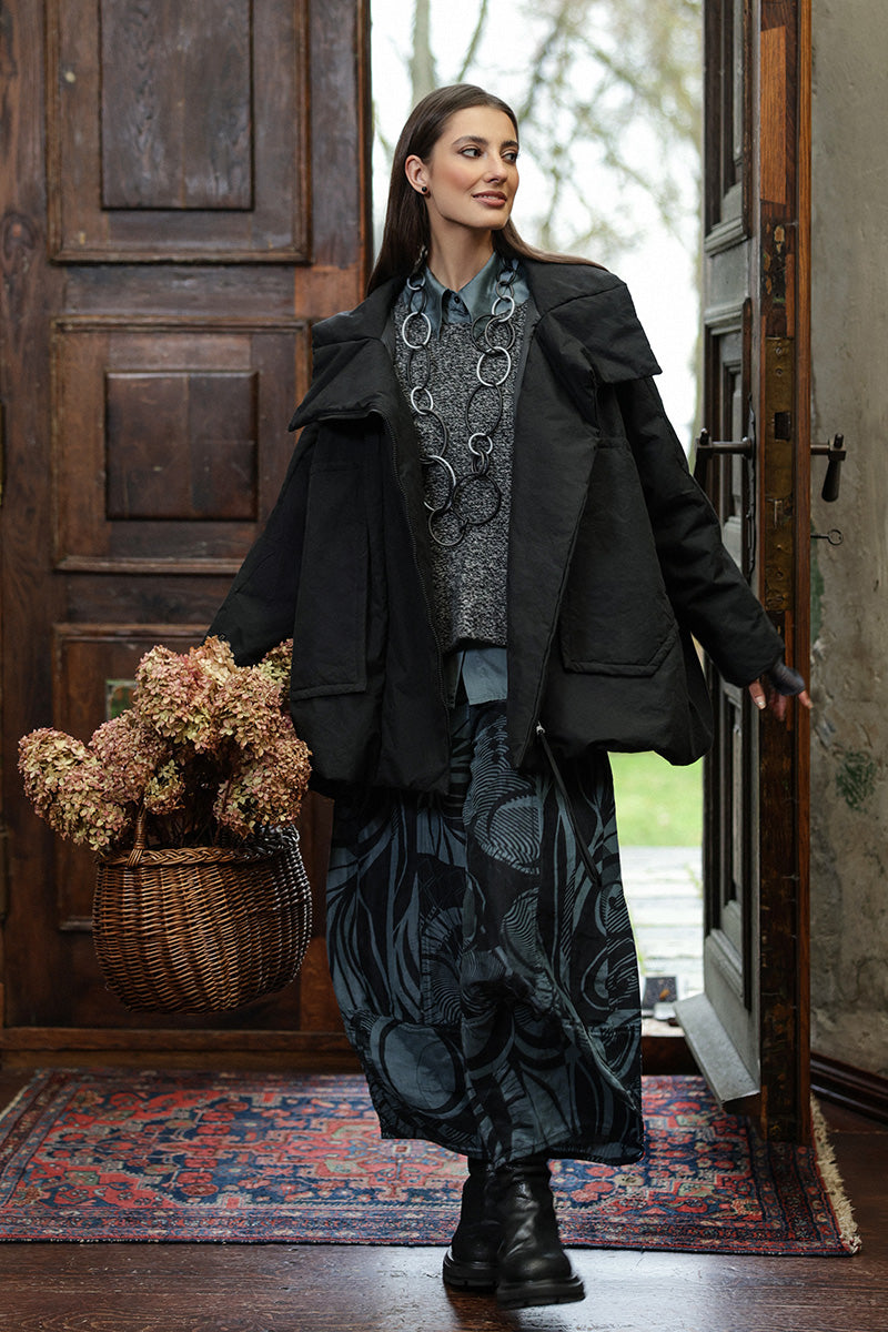 Wide Cropped Textured Slate Orbit Silk Linen Trousers