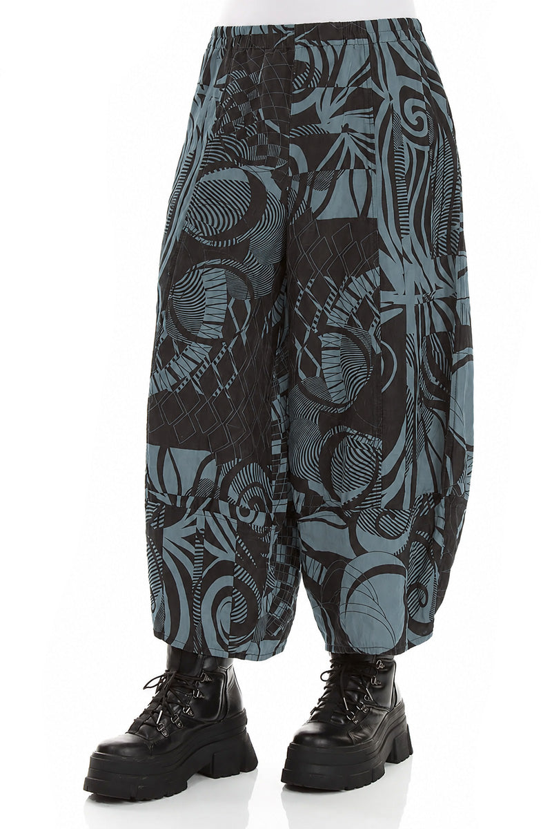 Wide Cropped Textured Slate Orbit Silk Linen Trousers