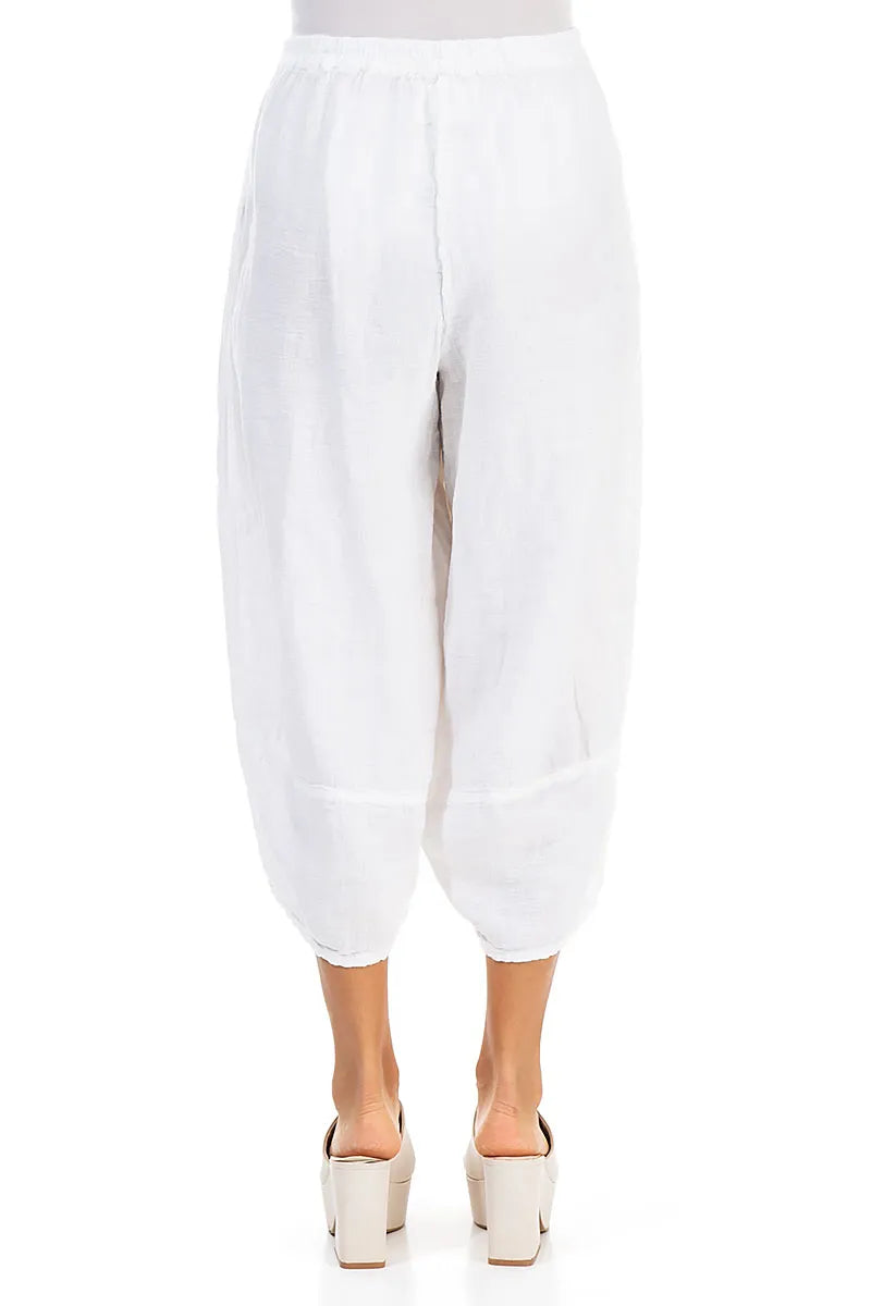 Wide Cropped White Linen Trousers