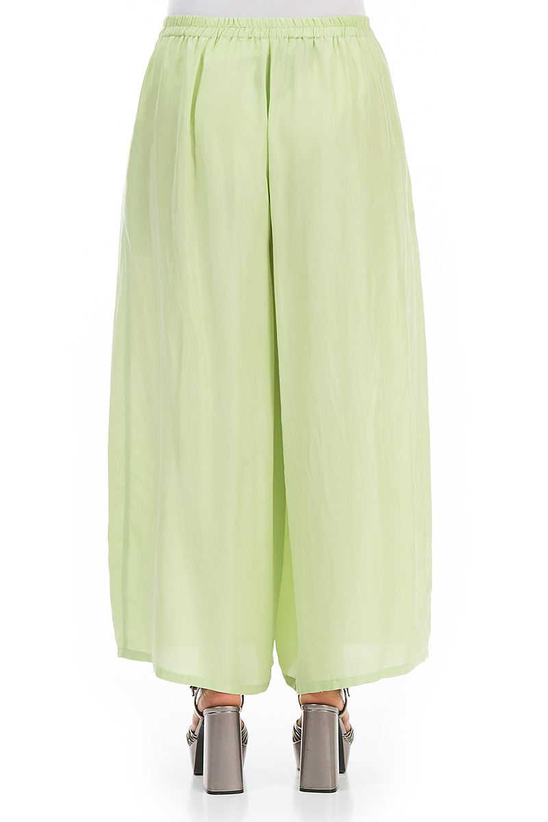 Wide Flowy Green Sorbet Pure Silk Trousers