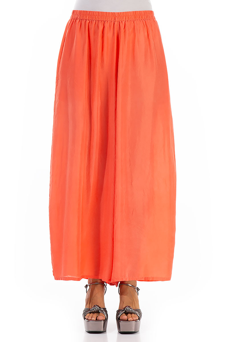 Wide Flowy Living Coral Pure Silk Trousers
