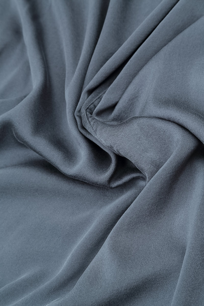 Wide Leg Slate Blue Silk Trousers 4