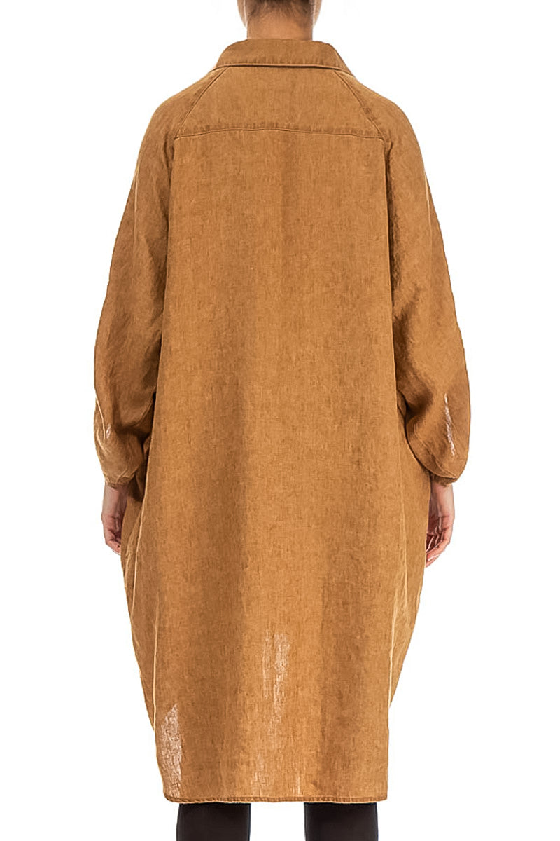 Wide Loose Caramel Linen Shirt 2