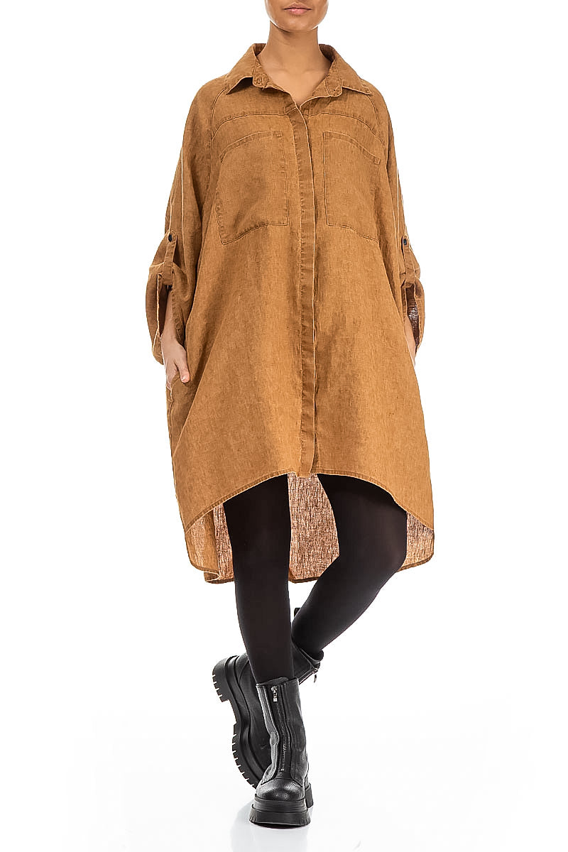 Wide Loose Caramel Linen Shirt 4