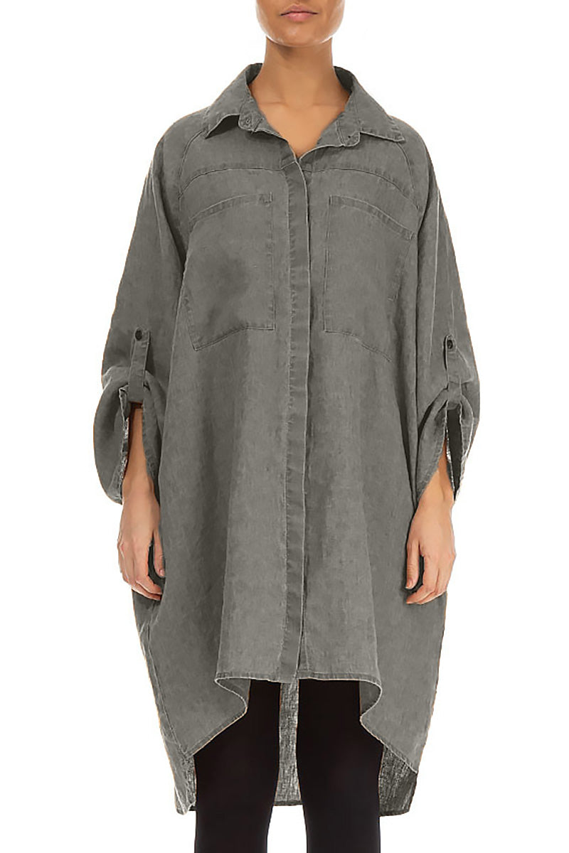 Wide Loose Grey Linen Shirt 1