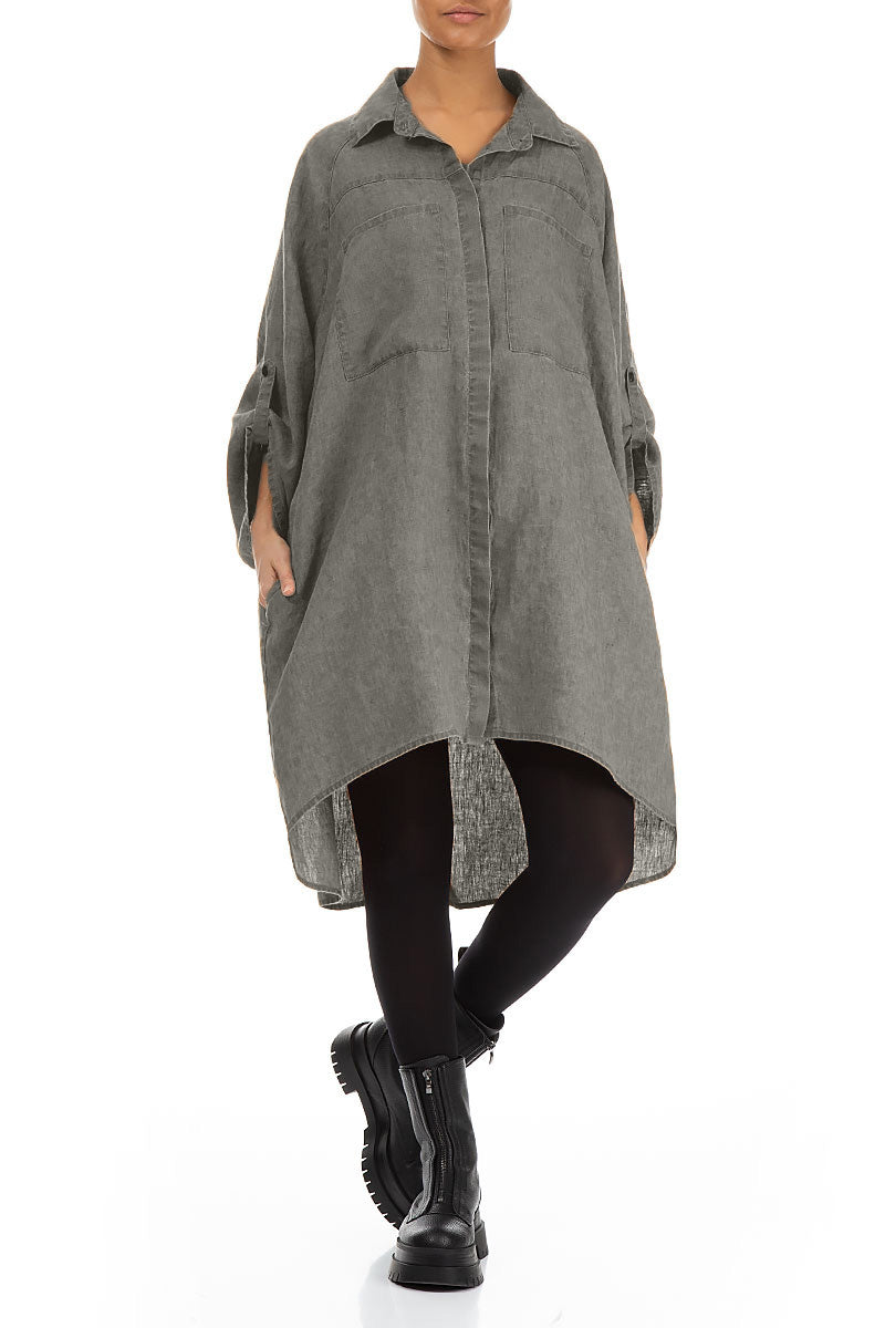 Wide Loose Grey Linen Shirt 4