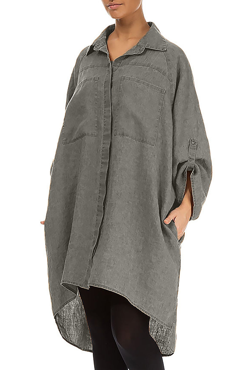 Wide Loose Grey Linen Shirt 3