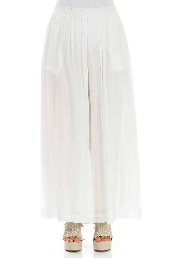 Wide Off White Crumpled Cotton Trousers 1